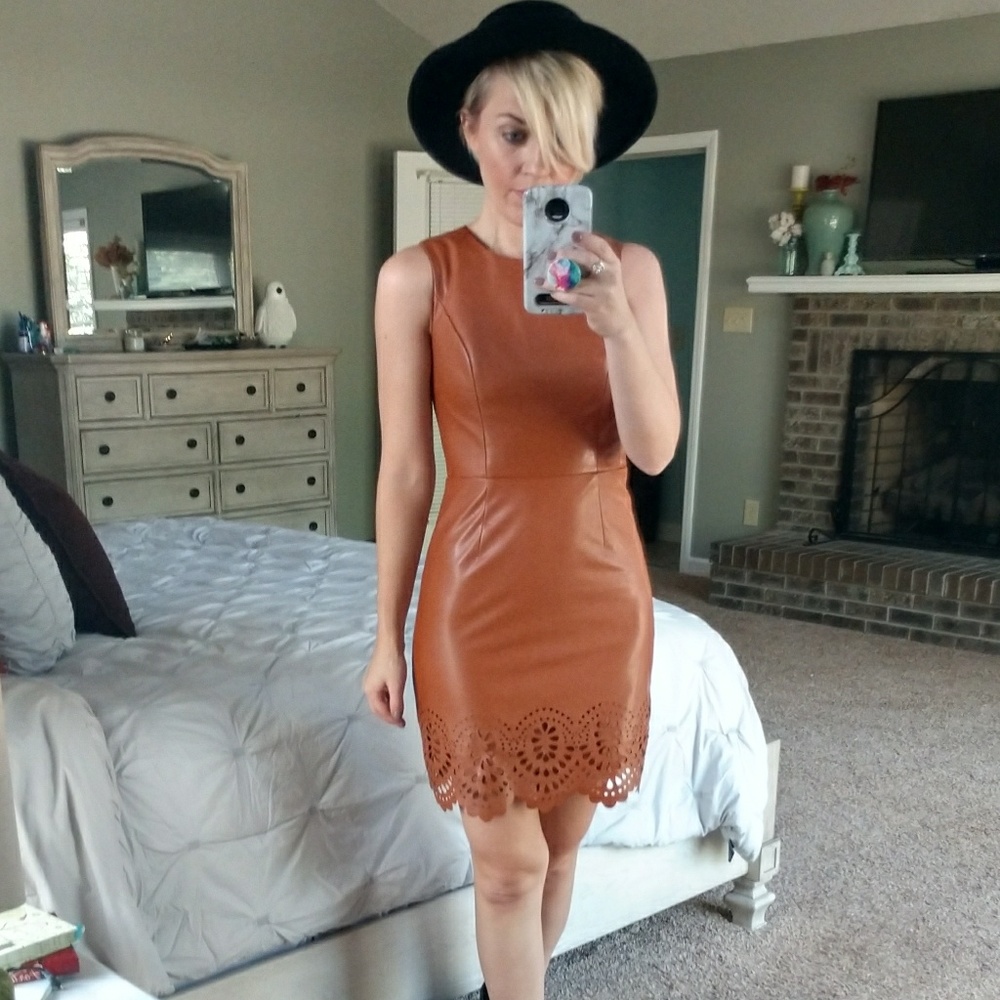 Cynthia Steffe laser cut faux leather dress